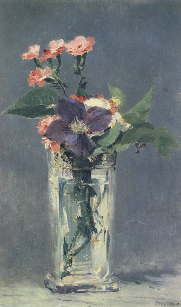 Carnations and Clematis in a Crystal Vase (mk40)